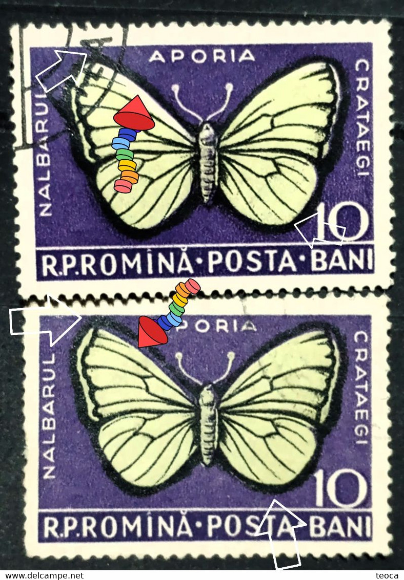 Errors Romanua 1956 MI 1586 Printes With Butterfly Wings Displaced From The Frame, Butterfly Displaced  In Im Butterfly - Plaatfouten En Curiosa