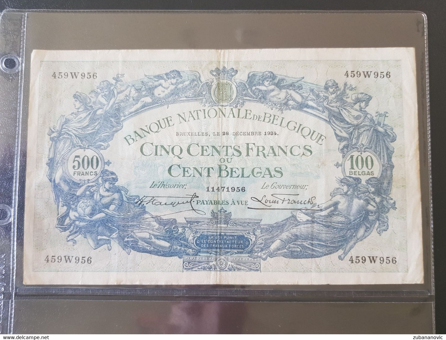 België 500fr / 100 Belgas 28-12-1934 - 500 Francs-100 Belgas