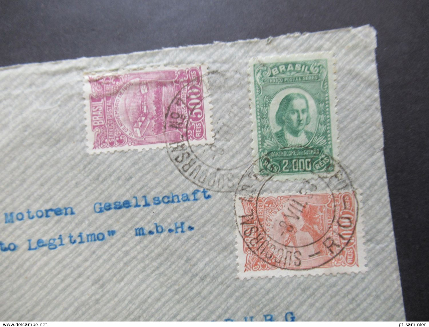 Brasilien 1933 Luftpost / Postal Aereo MiF über 4200 Reis Auslandsbrief Nach Hamburg Deutz Motoren Otto Legitimo - Brieven En Documenten
