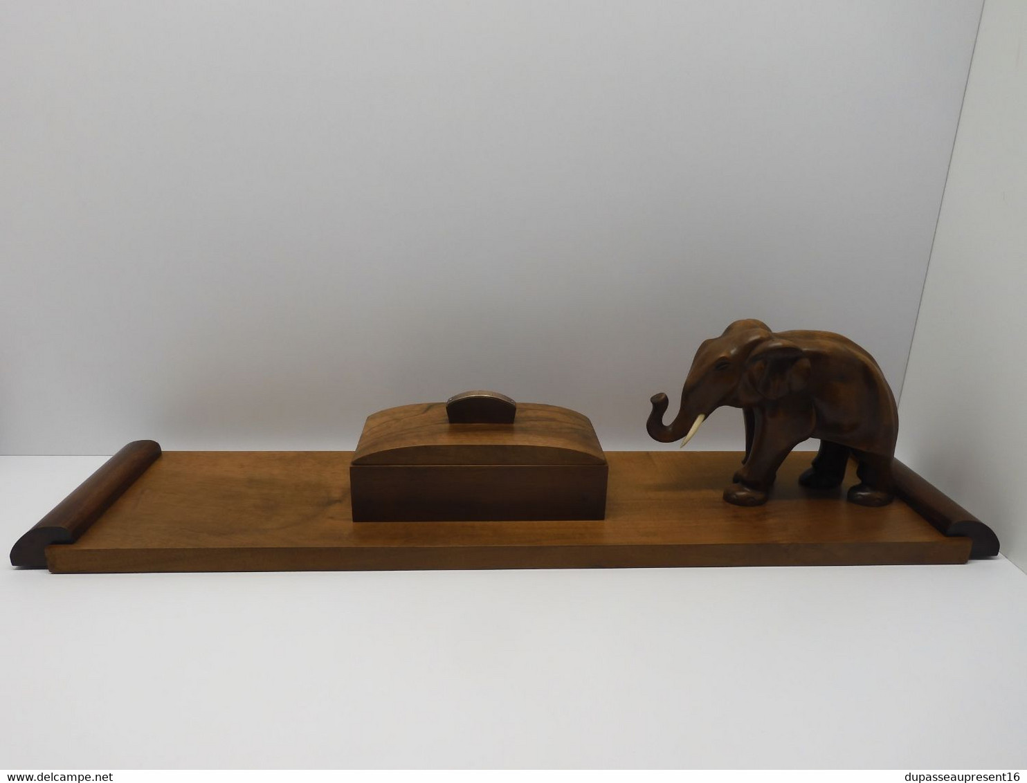 *DECO BUREAU ART DECO BOIS NOYER BOITE A CIGARETTES CIGARES ELEPHANT CADEAU  E