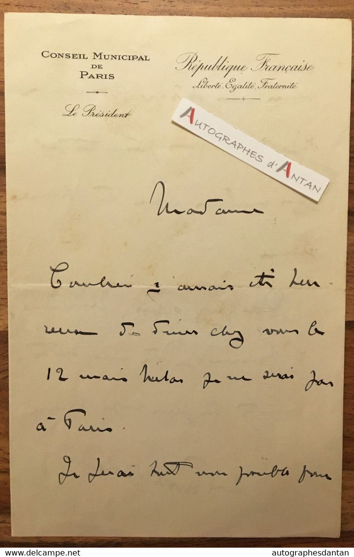 ● L.A.S Gaston Le PROVOST De LAUNAY - à Louise Fould - Conseil Municipal De Paris - Né à La Rochelle - Lettre Autographe - Politisch Und Militärisch