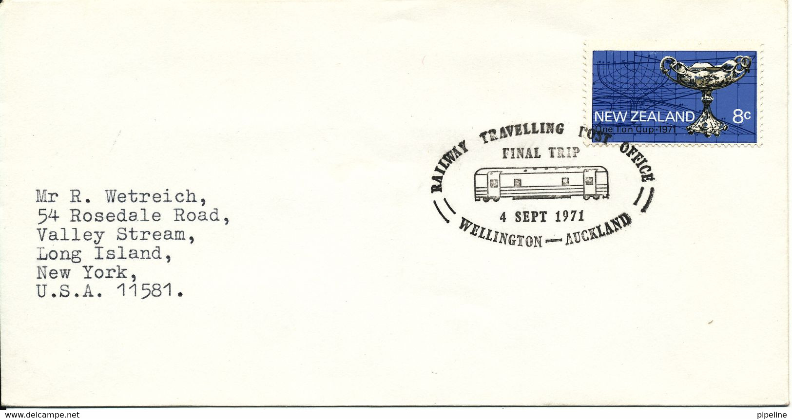 New Zealand Cover With Special Postmark Railway Travelling Post Office 4-9-1971 Wellington - Auckland Sent To USA - Covers & Documents