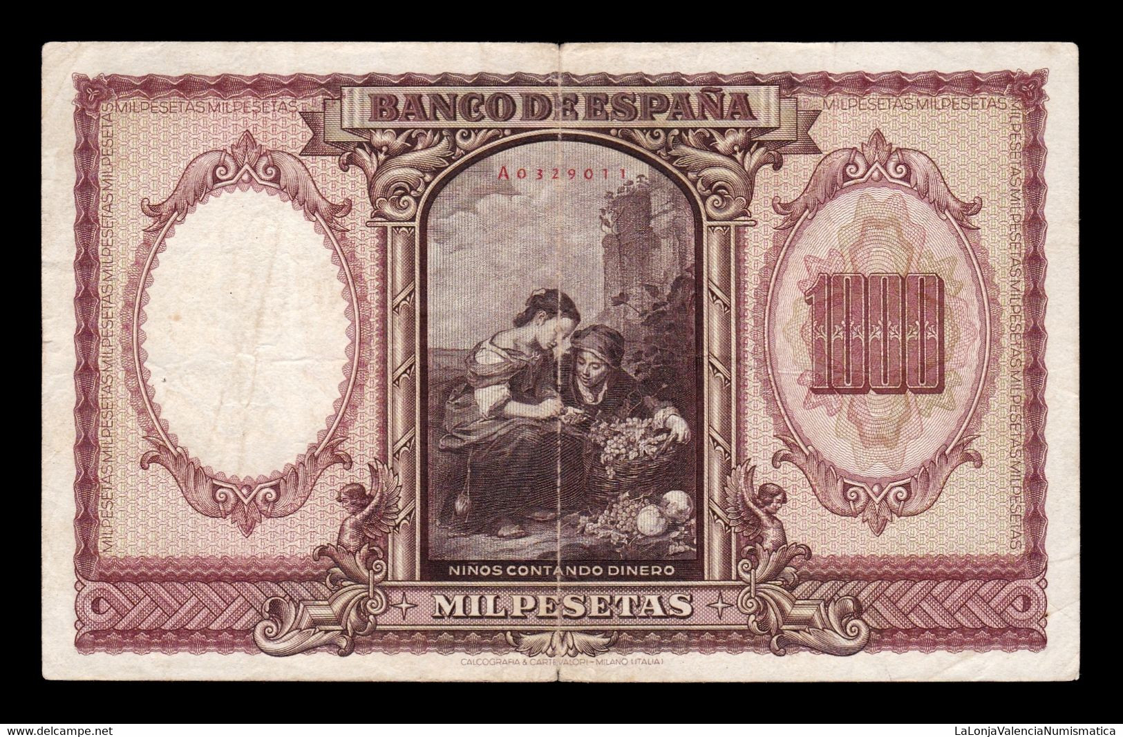 España Spain 1000 Pesetas Bartolome Murillo 1940 Pick 120 Serie A  T. 011 BC/MBC F/VF - 1000 Pesetas