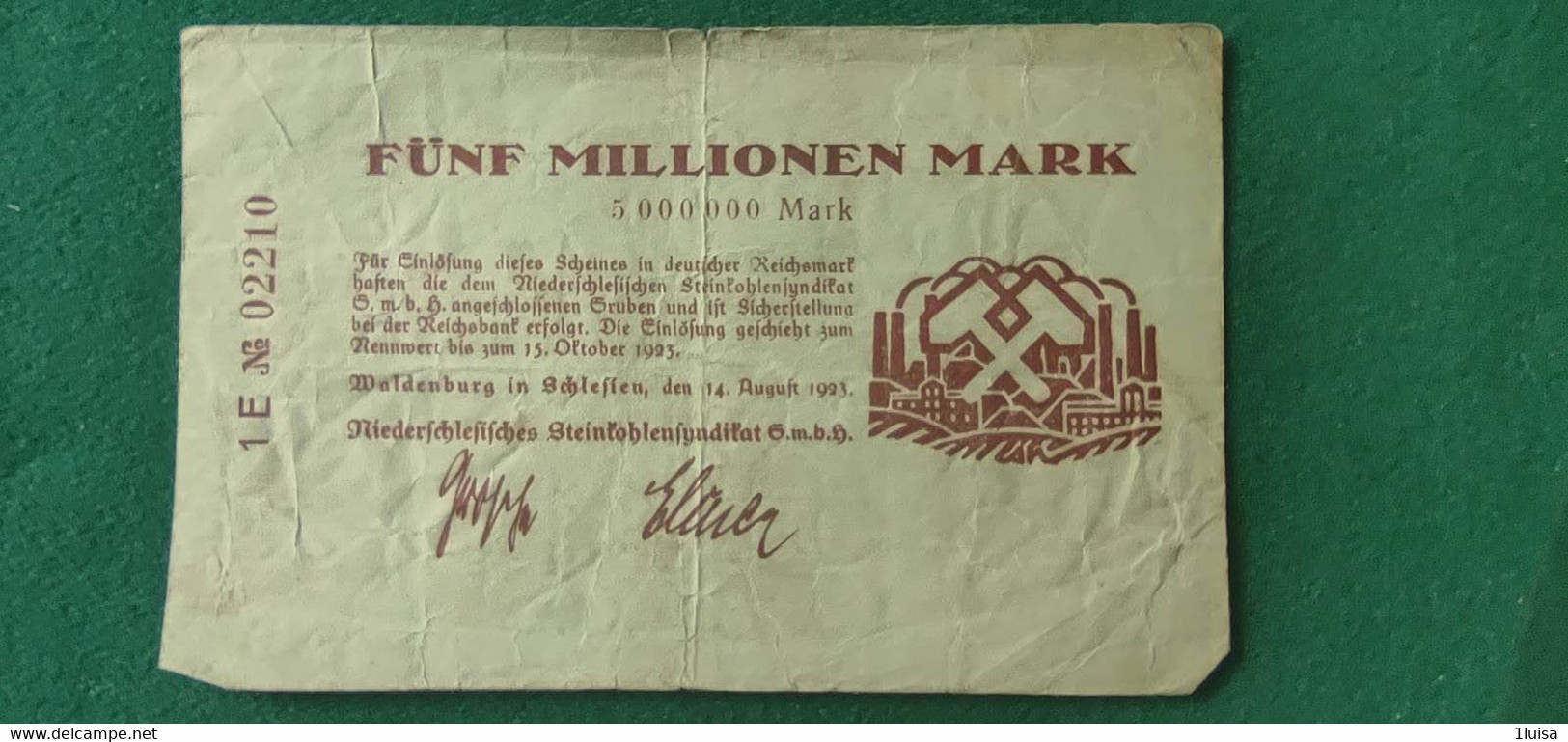 GERMANIA WALDENBURG 5 Milione MARK 1923 - Mezclas - Billetes