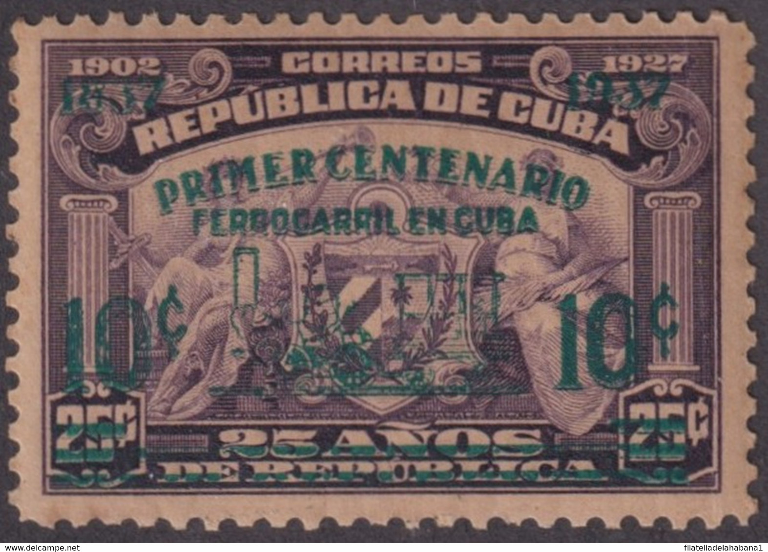 1937-437 CUBA REPUBLICA 1937 CENT OF RAILROAD FERROCARRIL ORIGINAL GUM GOMA OSCURECIDA. - Neufs