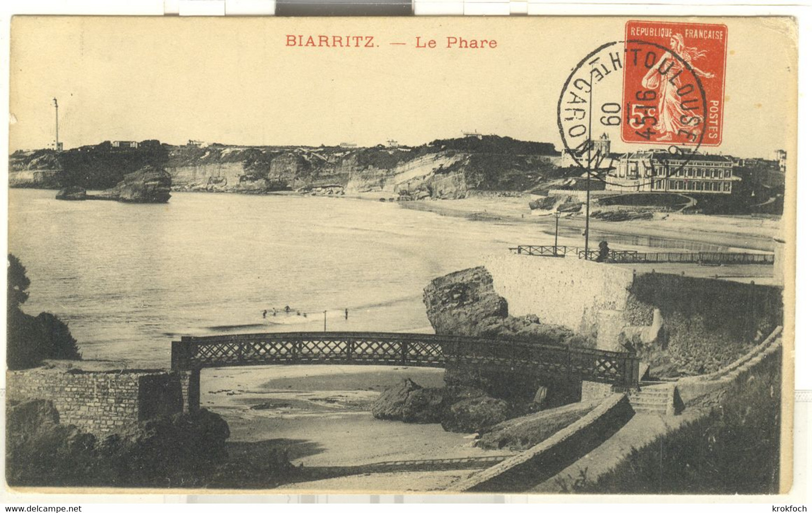 Biarritz Le Phare - Pseudo-entier Publicitaire Avec Semeuse Rouge 1909 - !!! Un Coin Déchiré Et Une Trace De Pli - Pseudo-entiers Privés