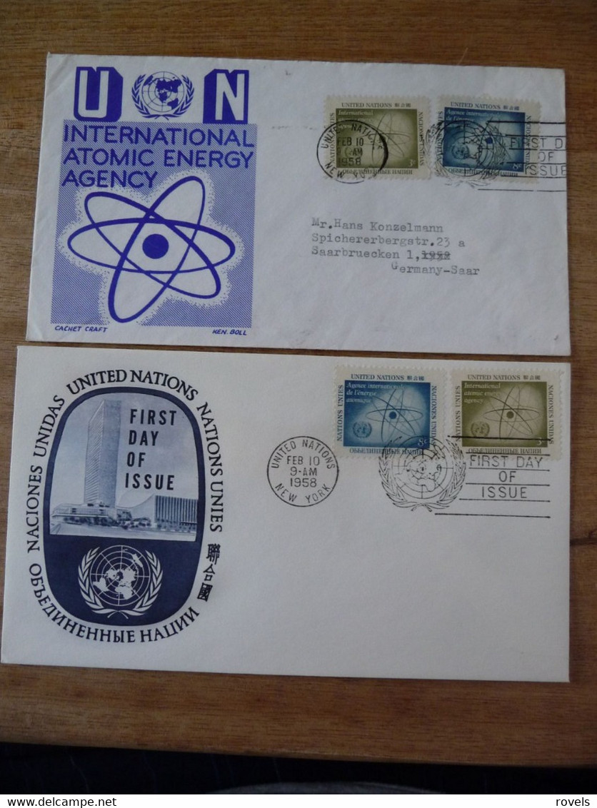 (7) UNITED NATIONS -ONU - NAZIONI UNITE - NATIONS UNIES * 2 FDC 1958 *  Atomic Energy Agency Nuclear Reactor Physics . - Brieven En Documenten