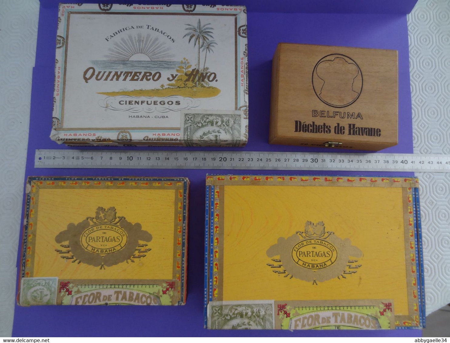 * Lot De 4 Boîtes De Tabac Vides Bois * Partagas Flor De Tabacos, Quintero Y Hno, Cienfuegos, Delfuma Havane Cuba (lot 1 - Empty Tobacco Boxes