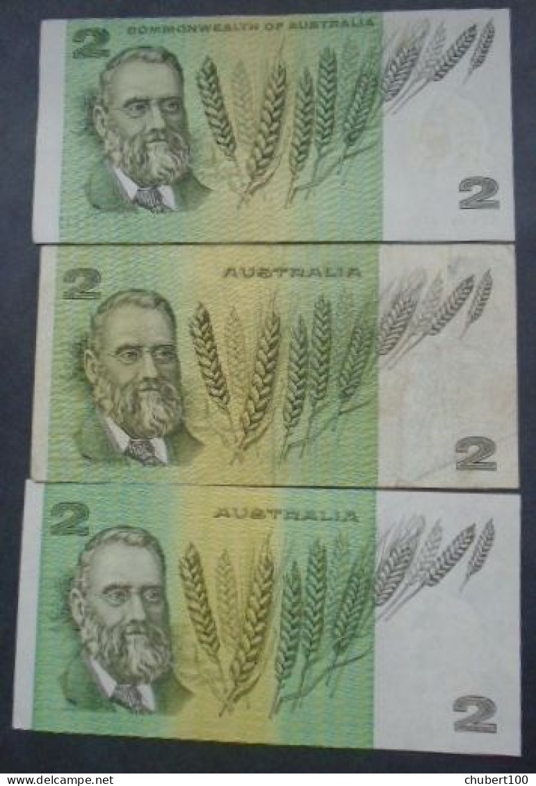 AUSTRALIA, P 38c 43b 43e , 2 Dollars , ND 1968 1976 1985 , 3 Notes, F - EF/AU - 1974-94 Australia Reserve Bank (papier)