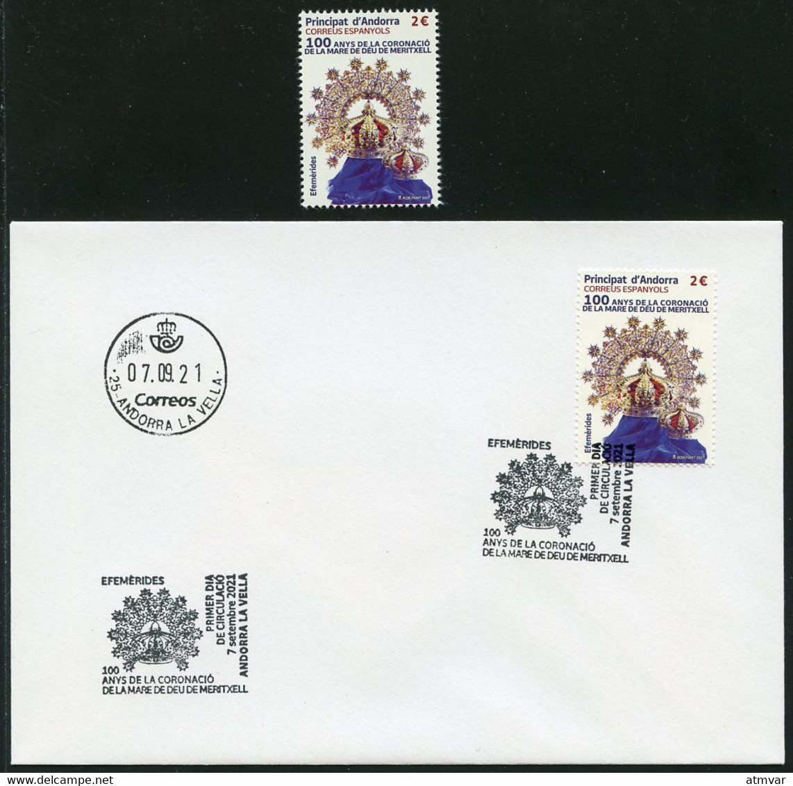 ANDORRA (2021) 100 Anys Coronació Mare De Déu De Meritxell Verge Patrona Virgen Vierge Couronne Virgin Crown  FDC + Mint - Verzamelingen