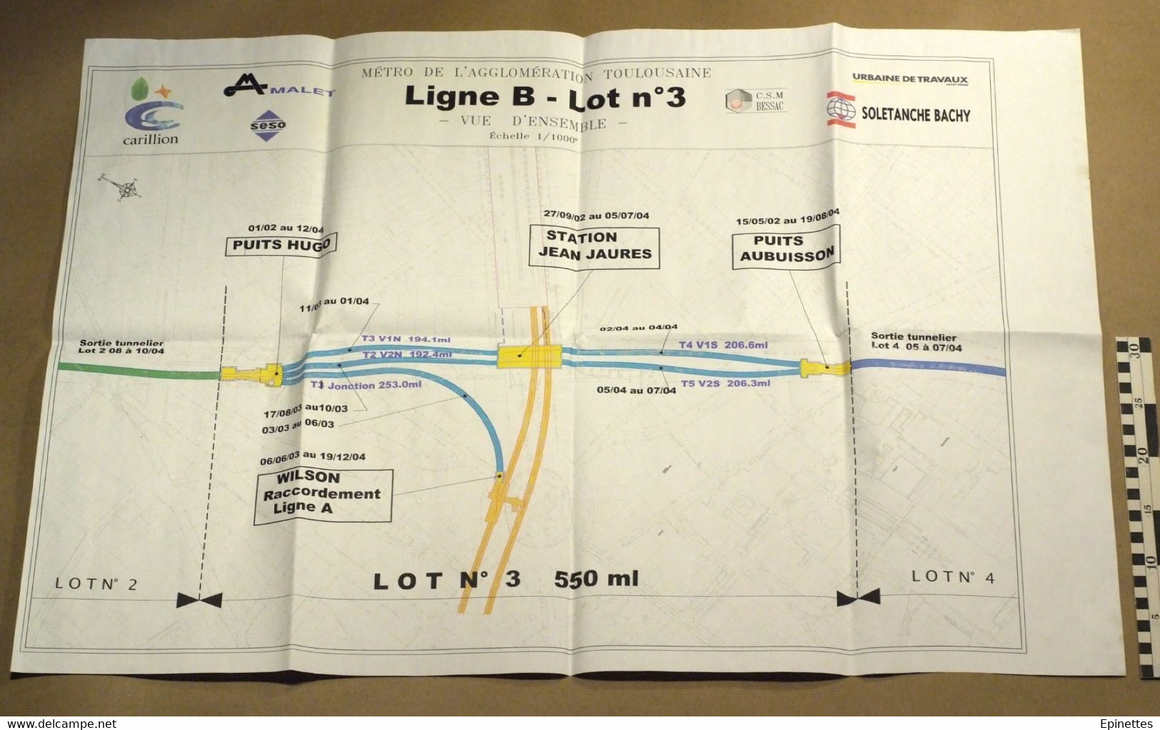 Plan Du Chantier Du METRO DE TOULOUSE, Ligne B, Lot N°3, Station Jean-Jaurès, Tunnels, Puits; 2003-2004 - Publieke Werken