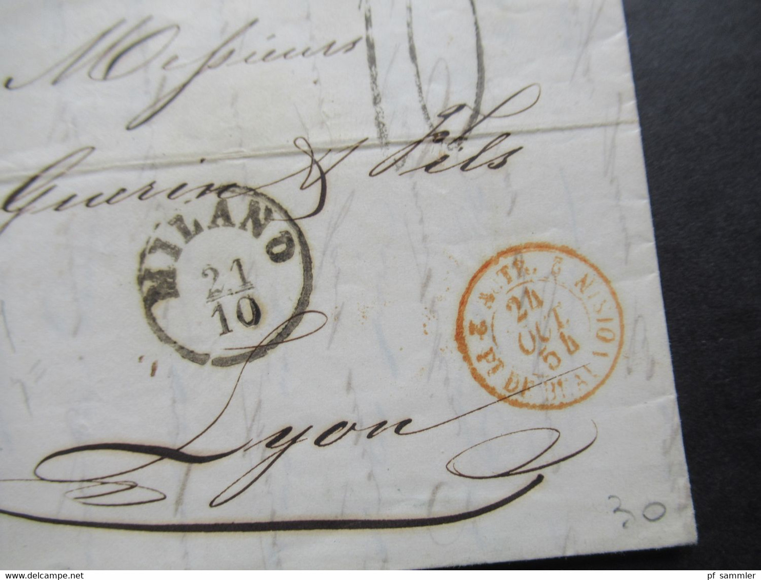 Faltbrief Mit Inhalt 1854 Stempel K1 Milano Und Taxstempel Chiffre 10 / Roter K2 Autr. 2  Pt. De Beauvoisin 2 Nach Lyon - 1. ...-1850 Prefilatelia