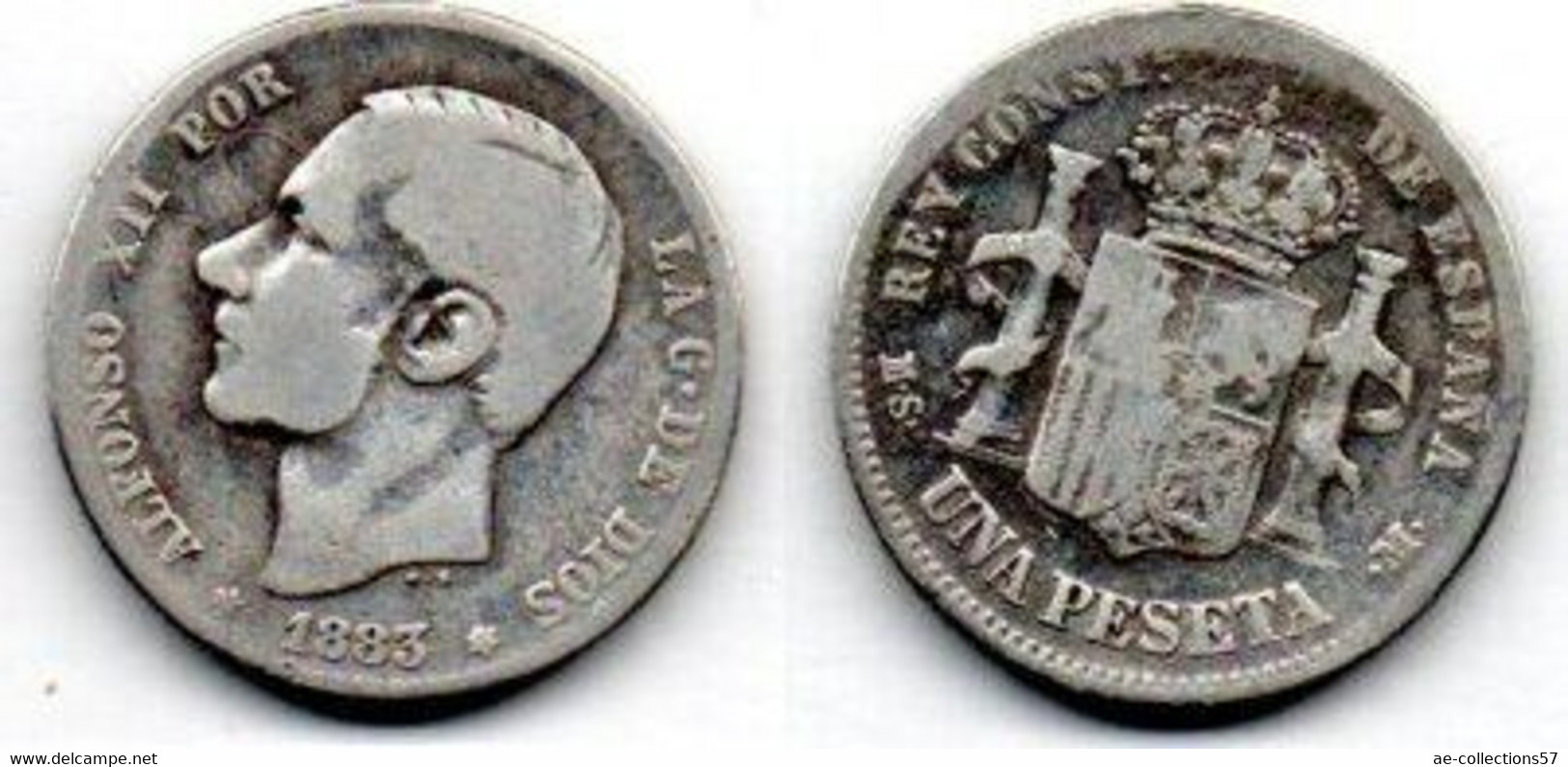 Espagne - Spain - Spanien 1 Peseta 1883 MSM TB - First Minting