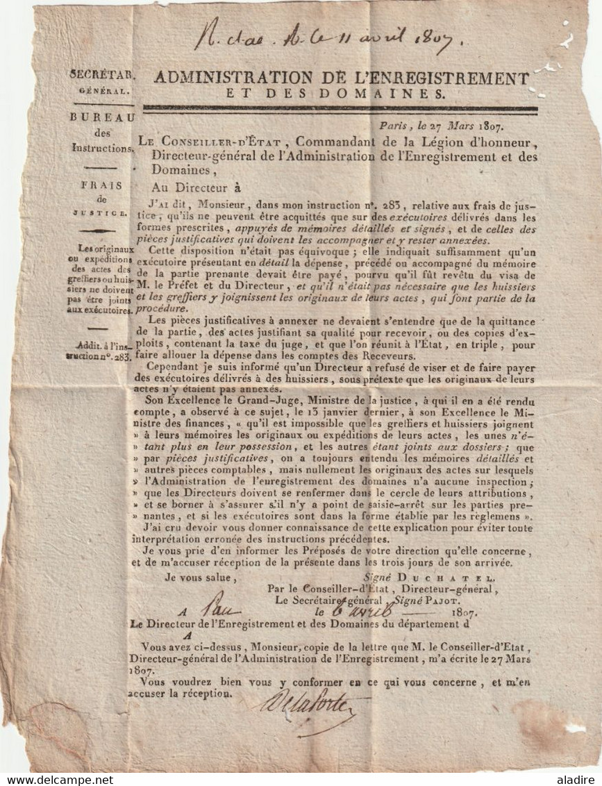 1807 -  Imprimé Plié (instructions) Vers LEMBEYE Auj. Pyrénées Atlantiques - Règne De Napoléon 1er - 1801-1848: Voorlopers XIX