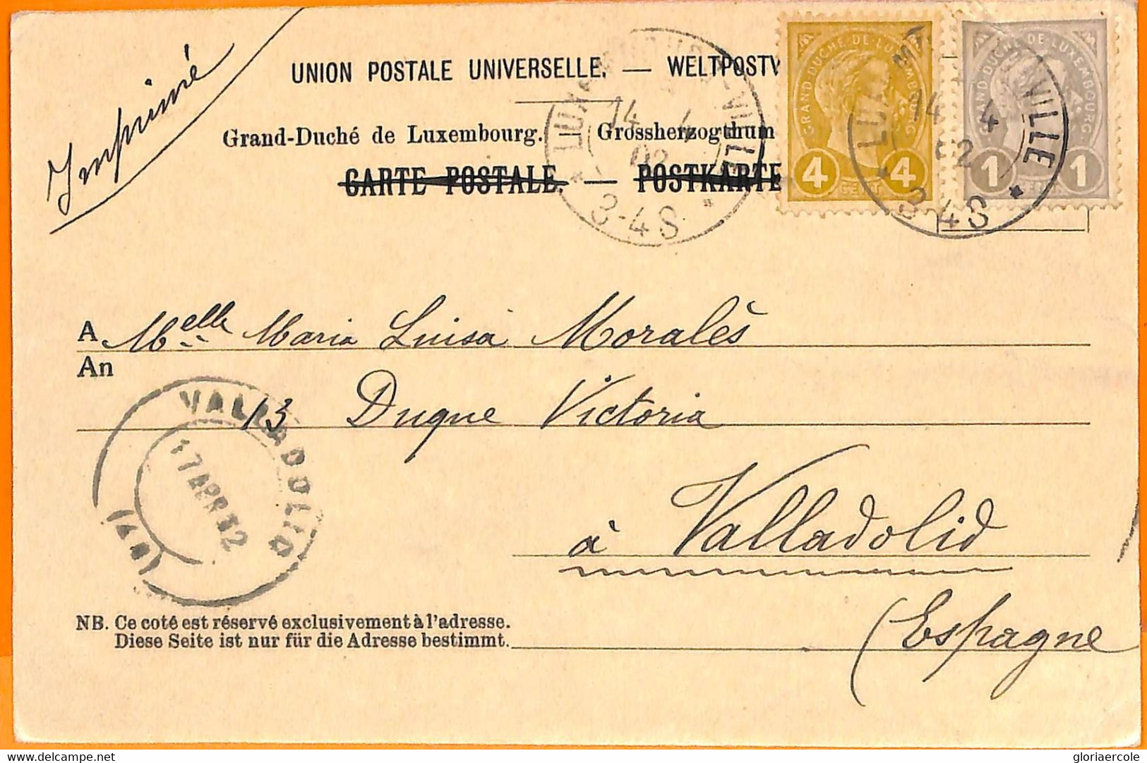 99357 - LUXEMBOURG - Postal History  -  POSTCARD  To SPAIN 1902 - Andere & Zonder Classificatie