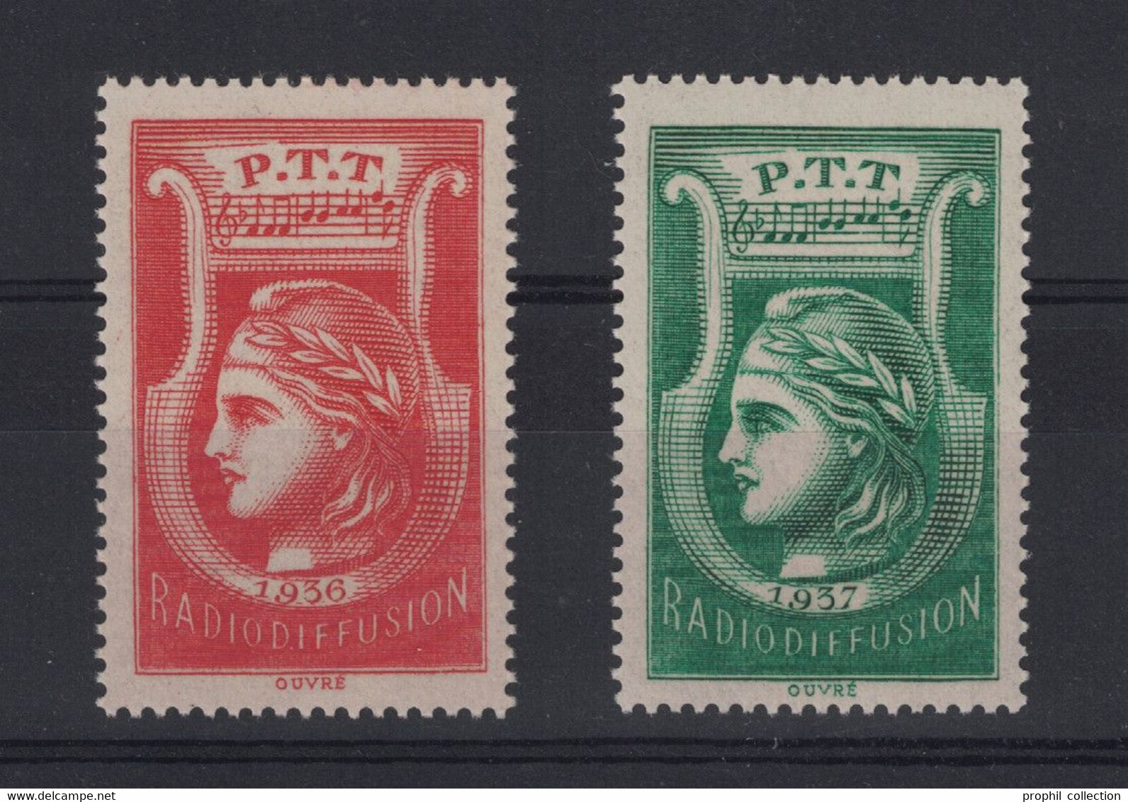 FRANCE - LOT De 2 TIMBRES FISCAUX De RADIODIFFUSION NEUF ** ULTRA LUXE 1936 (ROUGE) + 1937 (VERT) PTT FISCAL - Radiodiffusion