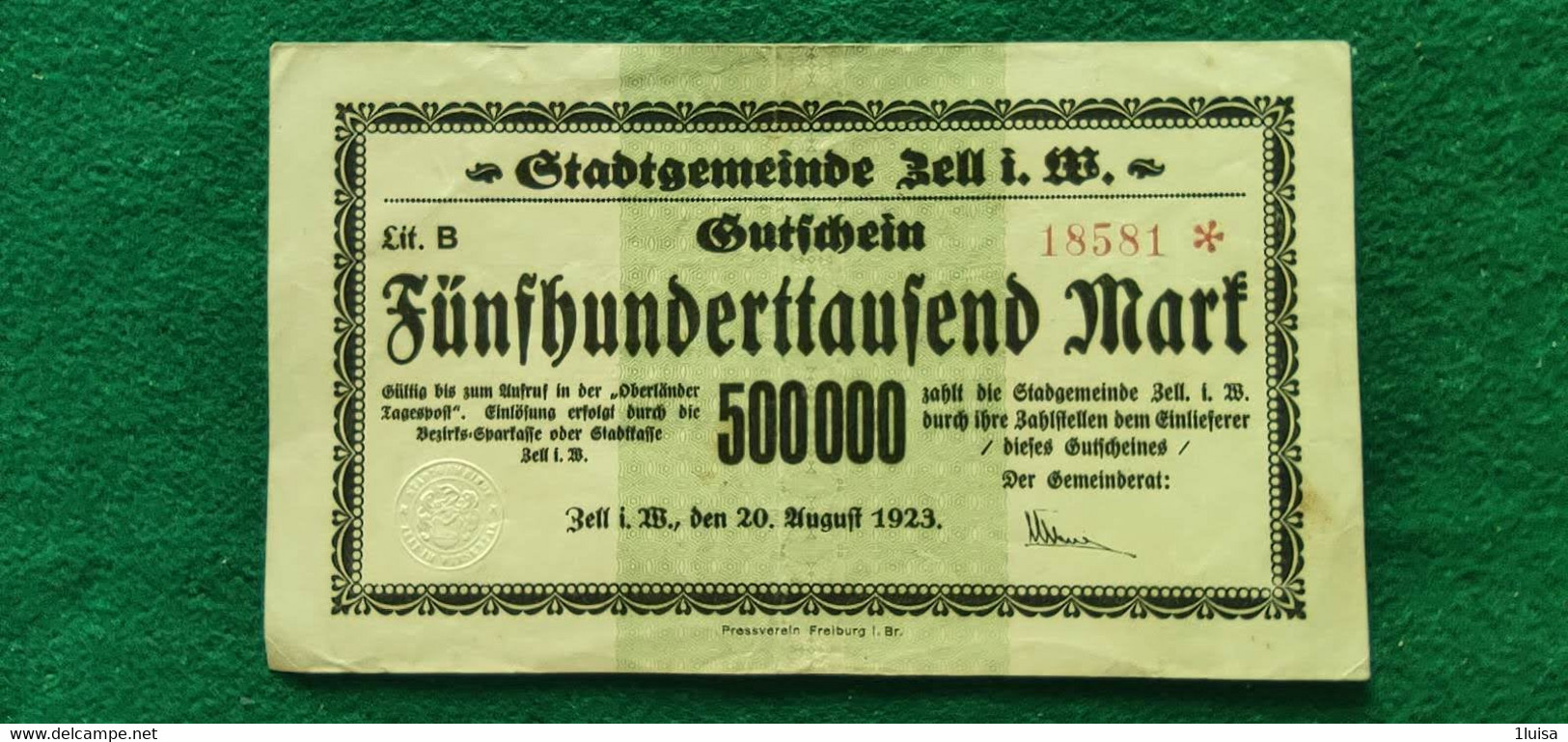 GERMANIA Zell 500000 MARK 1923 - Vrac - Billets