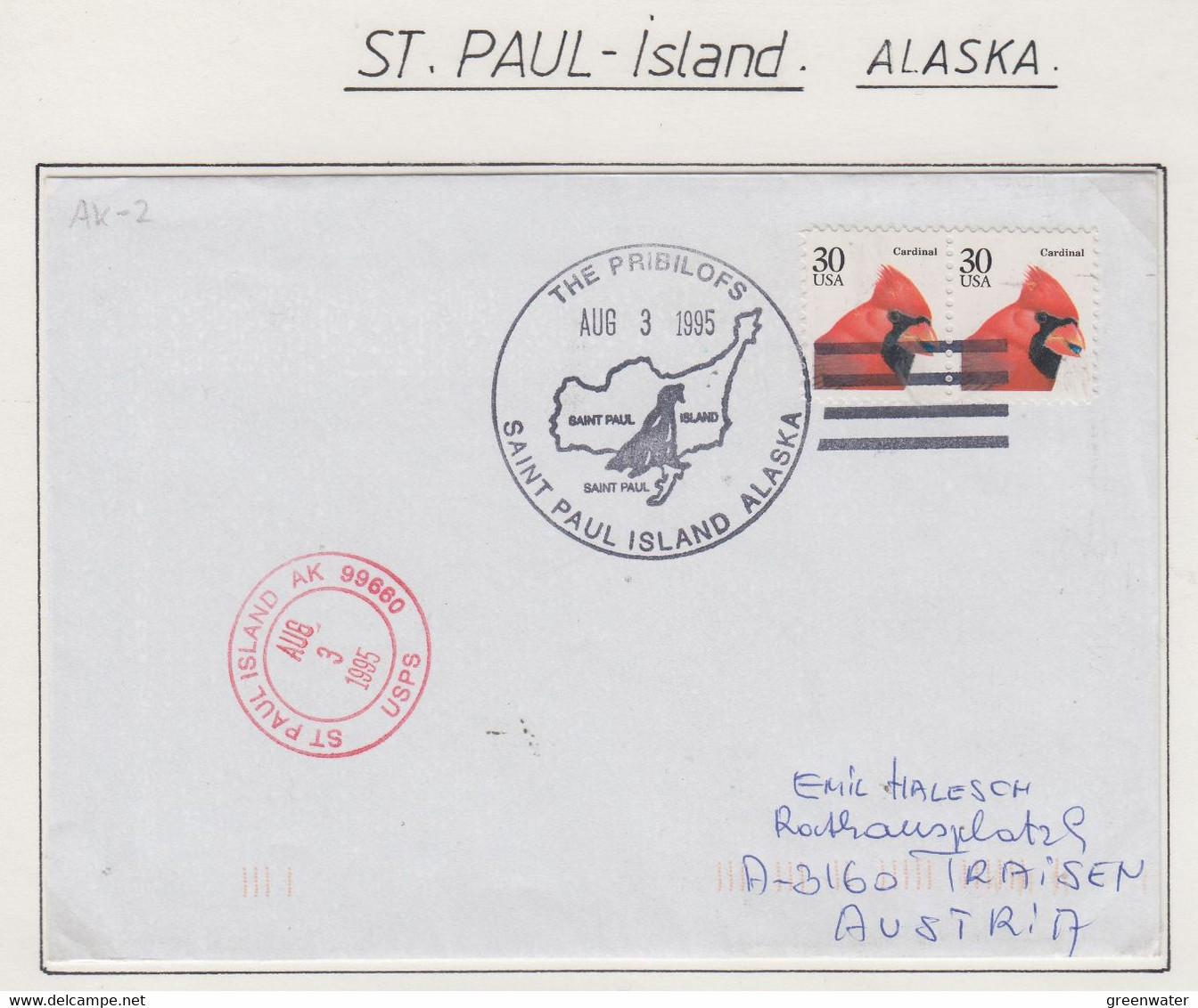 USA Alaska 1995 St. Paul Island Cover The Pribilofs Ca Saint Paul Island AUG 3 1995 (LS194A) - Sonstige & Ohne Zuordnung