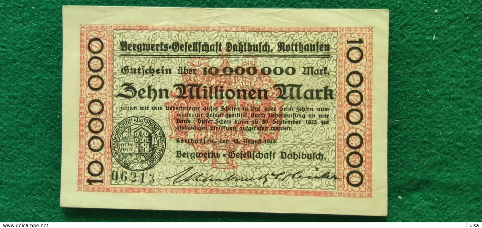 GERMANIA Bergwerks 10 Milioni  MARK 1923 - Mezclas - Billetes