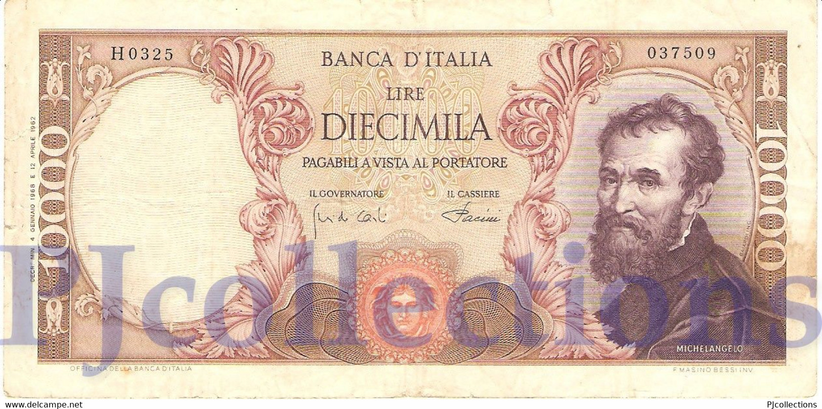 ITALY 10.000 LIRE 1968 PICK 97d AVF - 10000 Lire