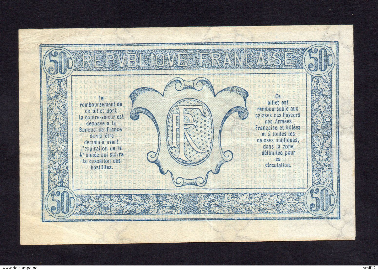 Trésorerie Aux Armées - 50 Centimes - Lettre S (2) - 1917-1919 Legerschatkist