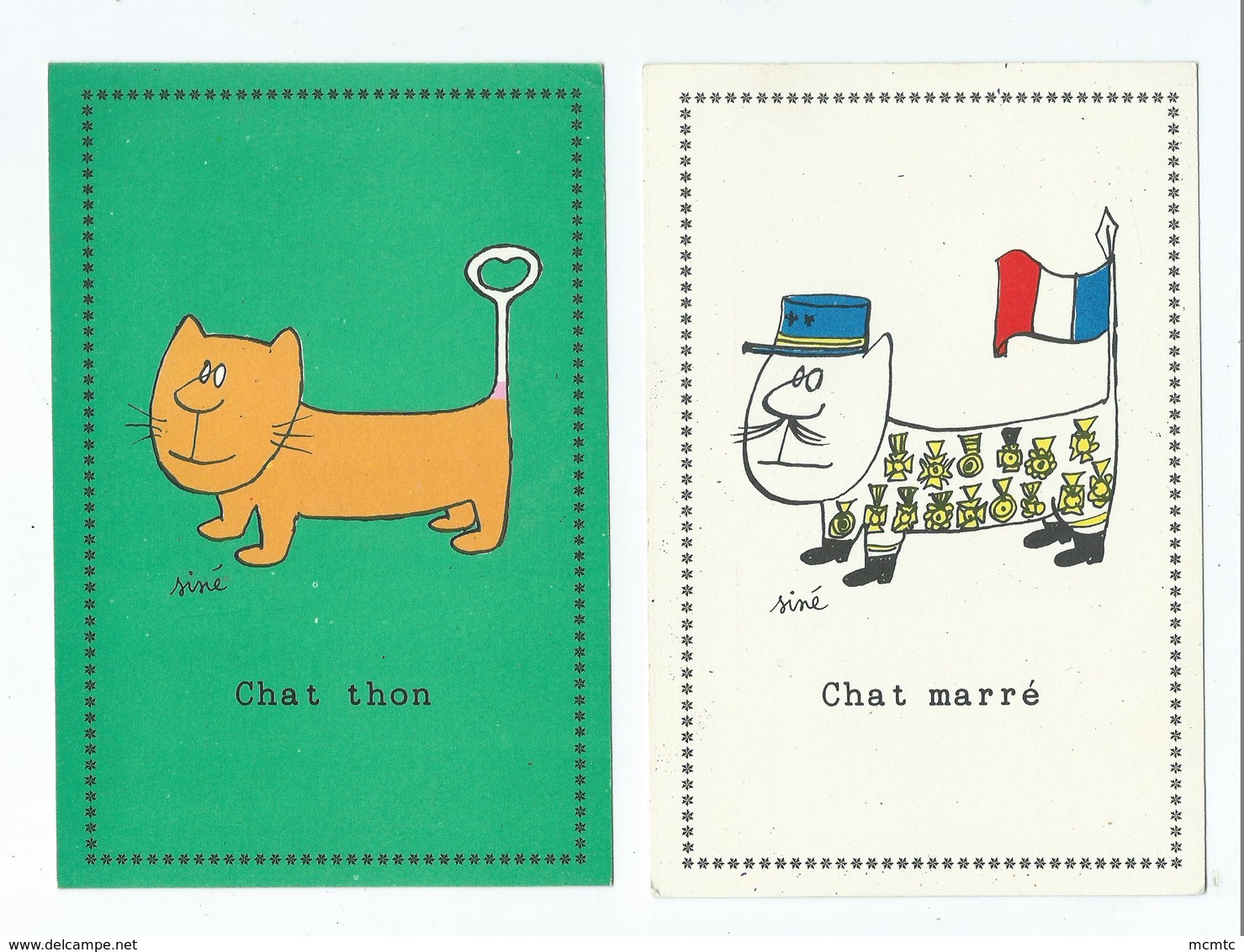 6 Cartes - Illustrateurs Siné - Chat  ,blis , Peur , Scie , Rabia , Thon ,marré  -(  Chats  , Illustrateur  )) - Sine