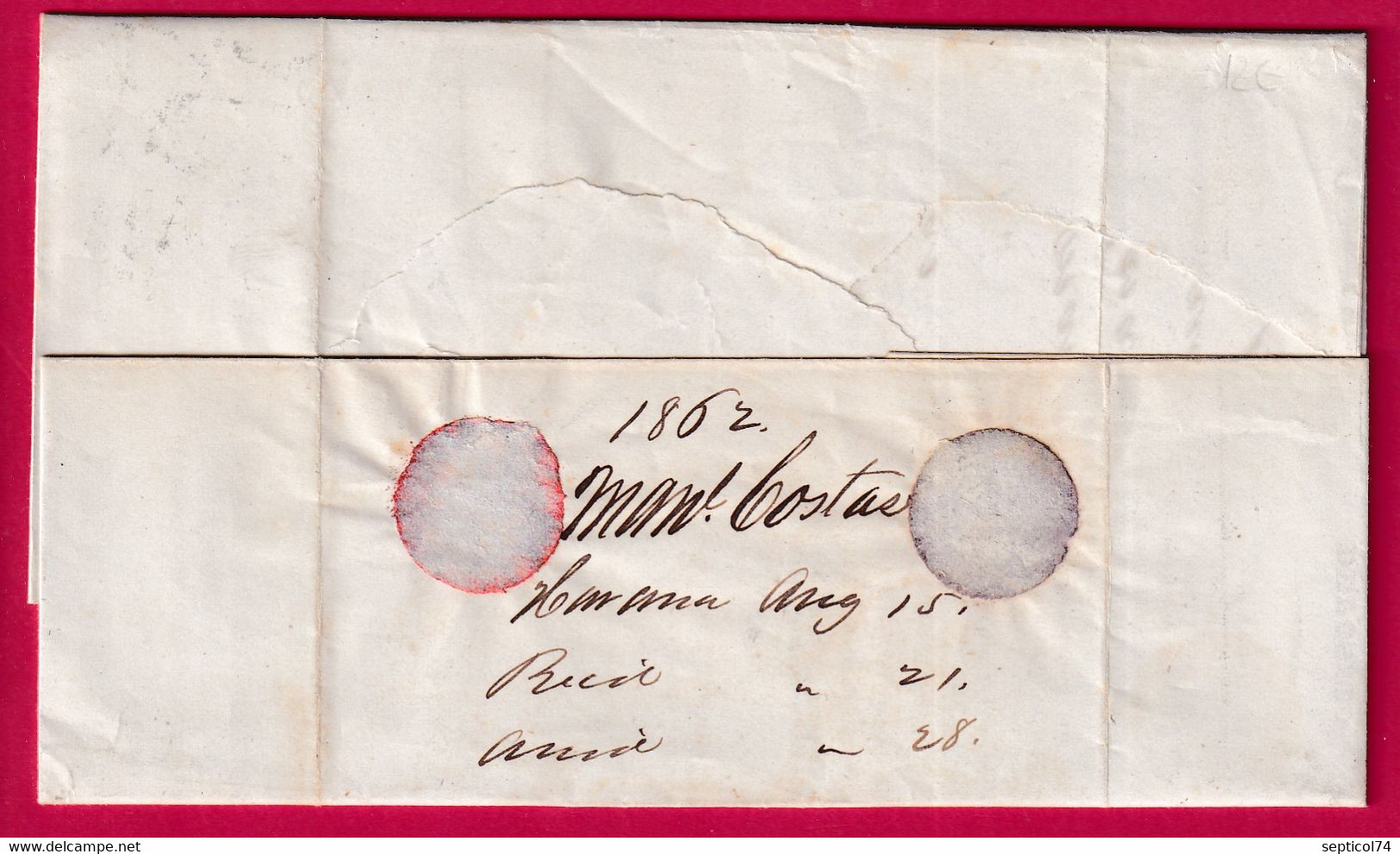 LETTRE DE CUBA LA HAVANE HAVANA 1862 POUR NEW YORK USA STEALSHIP 20 LETTRE COVER FRANCE - Préphilatélie