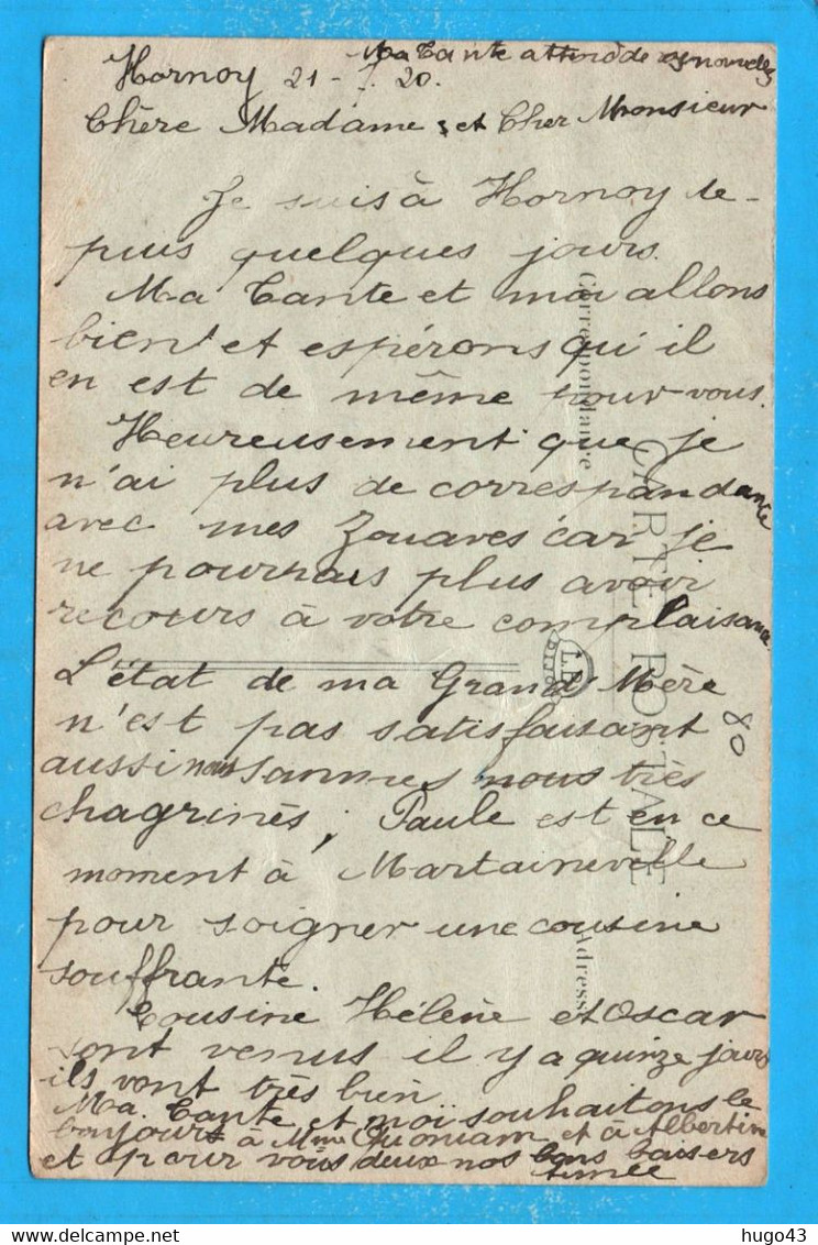 (RECTO / VERSO) HORNOY EN 1920 - L' ABREUVOIR AVEC PERSONNAGE - LEGERS PLIS - CPA - Hornoy Le Bourg