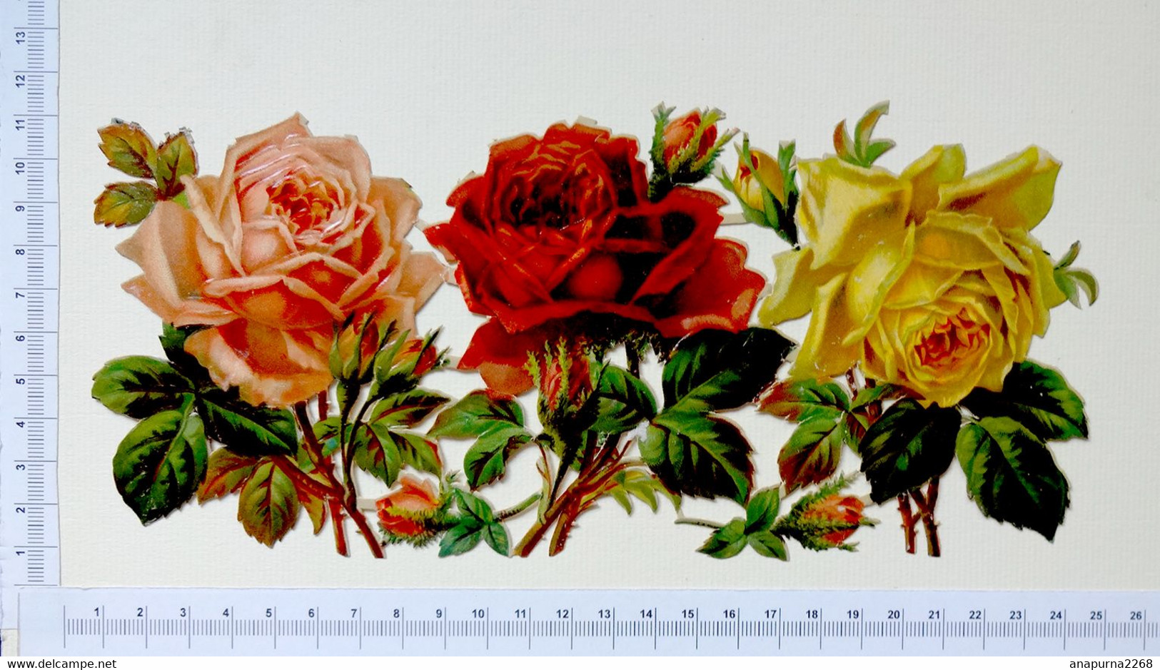 3 CHROMOS DECOUPIS.... ..ROSES ATTACHEES...LONGUEUR 24 Cm - Flowers