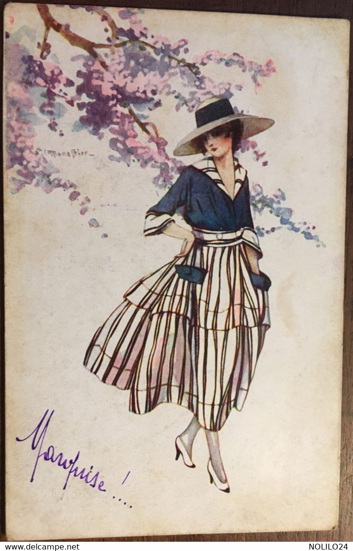 Cpa, écrite En 1920, Illustrateur Signée, C.Monestier, élégante Chapeau, Robe Ou Jupe, éd TAM 7507 - Monestier, C.