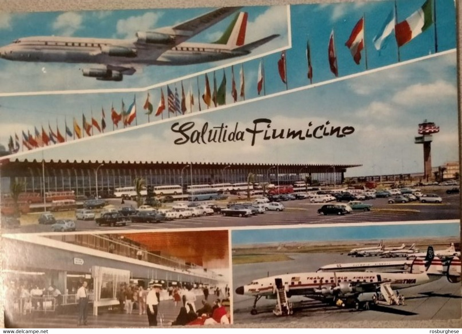 Cartolina Saluti Da Fiumicino Roma Aeroporto Aerei FG - Transports