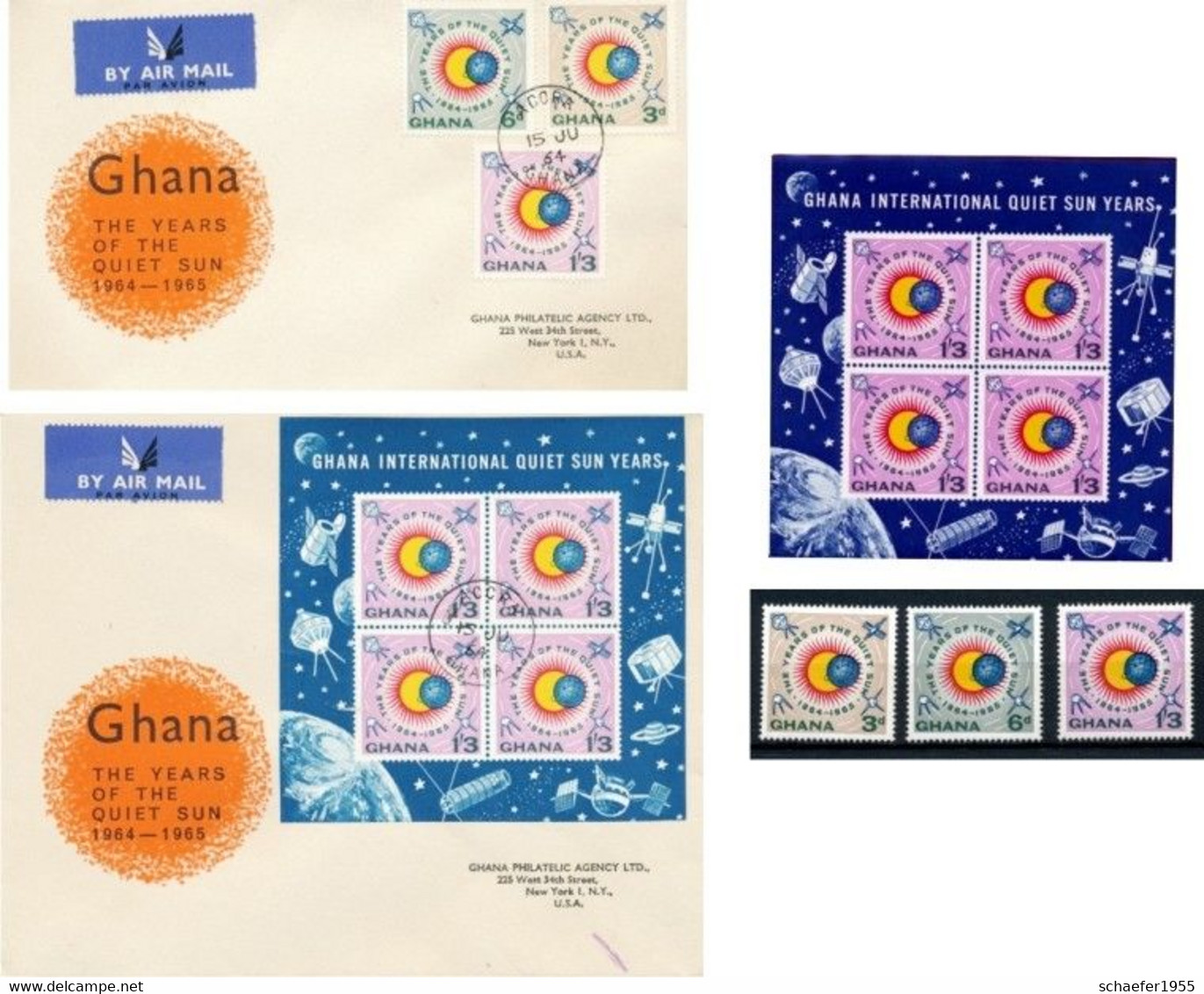 Ghana 1965 Quiet Sun 2x FDC + Stamps Perf. + Bloc Perf. - Asia