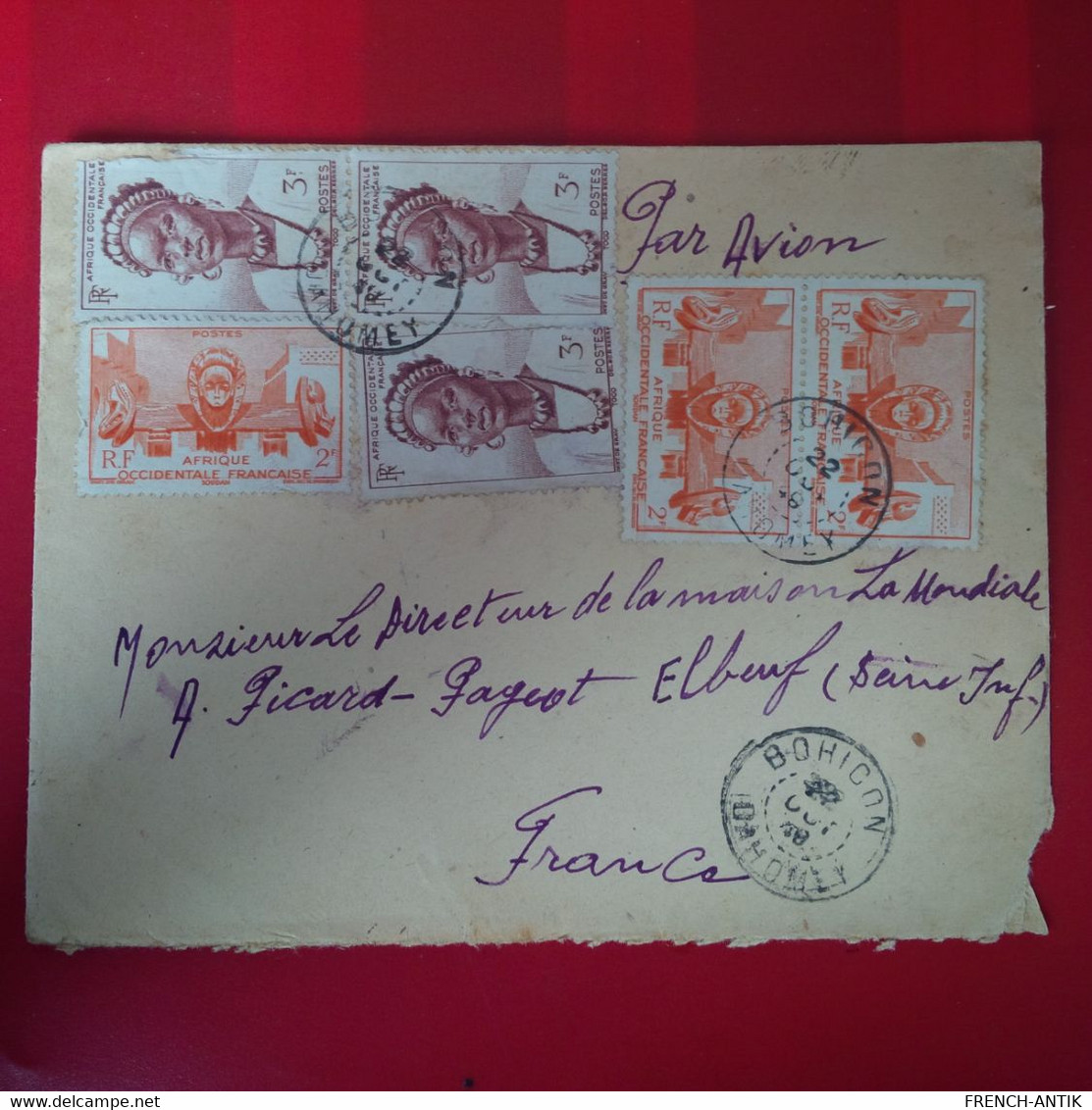 LETTRE BOHICON DAHOMEY POUR ELBEUF PAR AVION - Covers & Documents