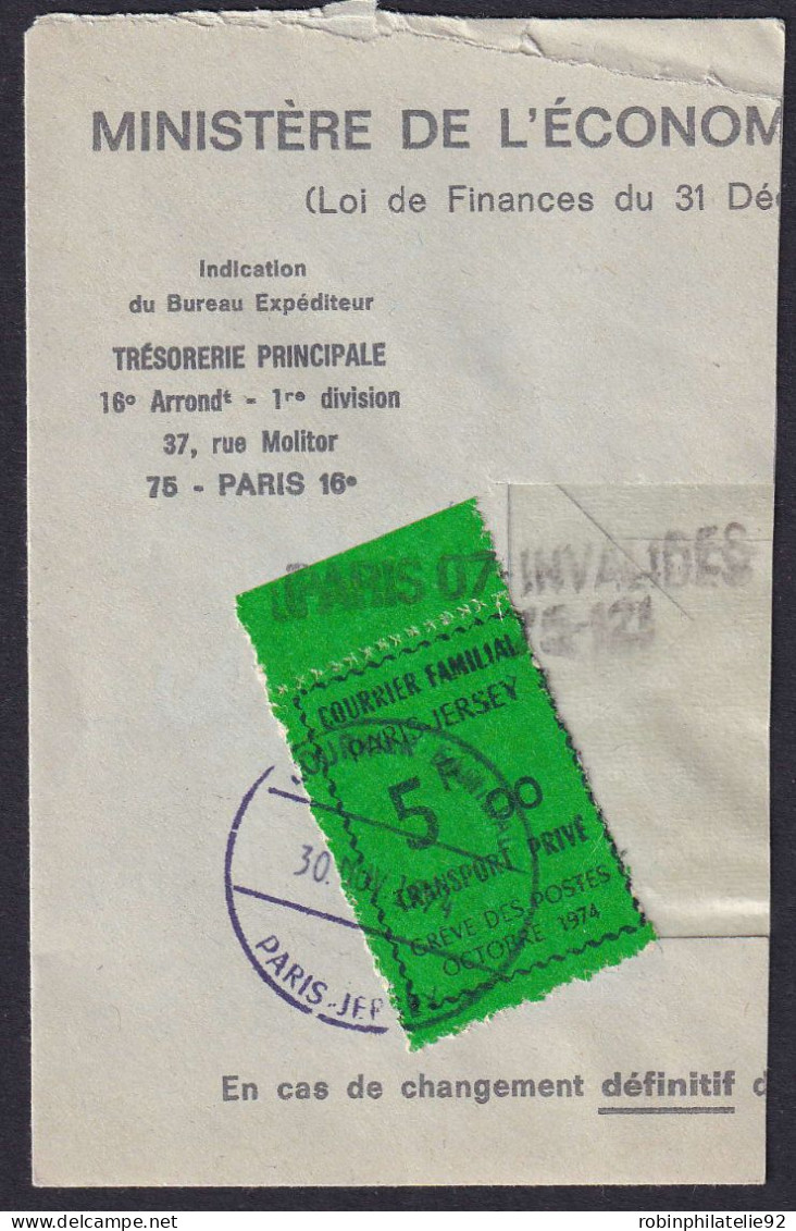 France Grève N°175 F Noir Sur Vert   "du Courrier Familial" Sur Fragment  Qualité:obl - Autres & Non Classés