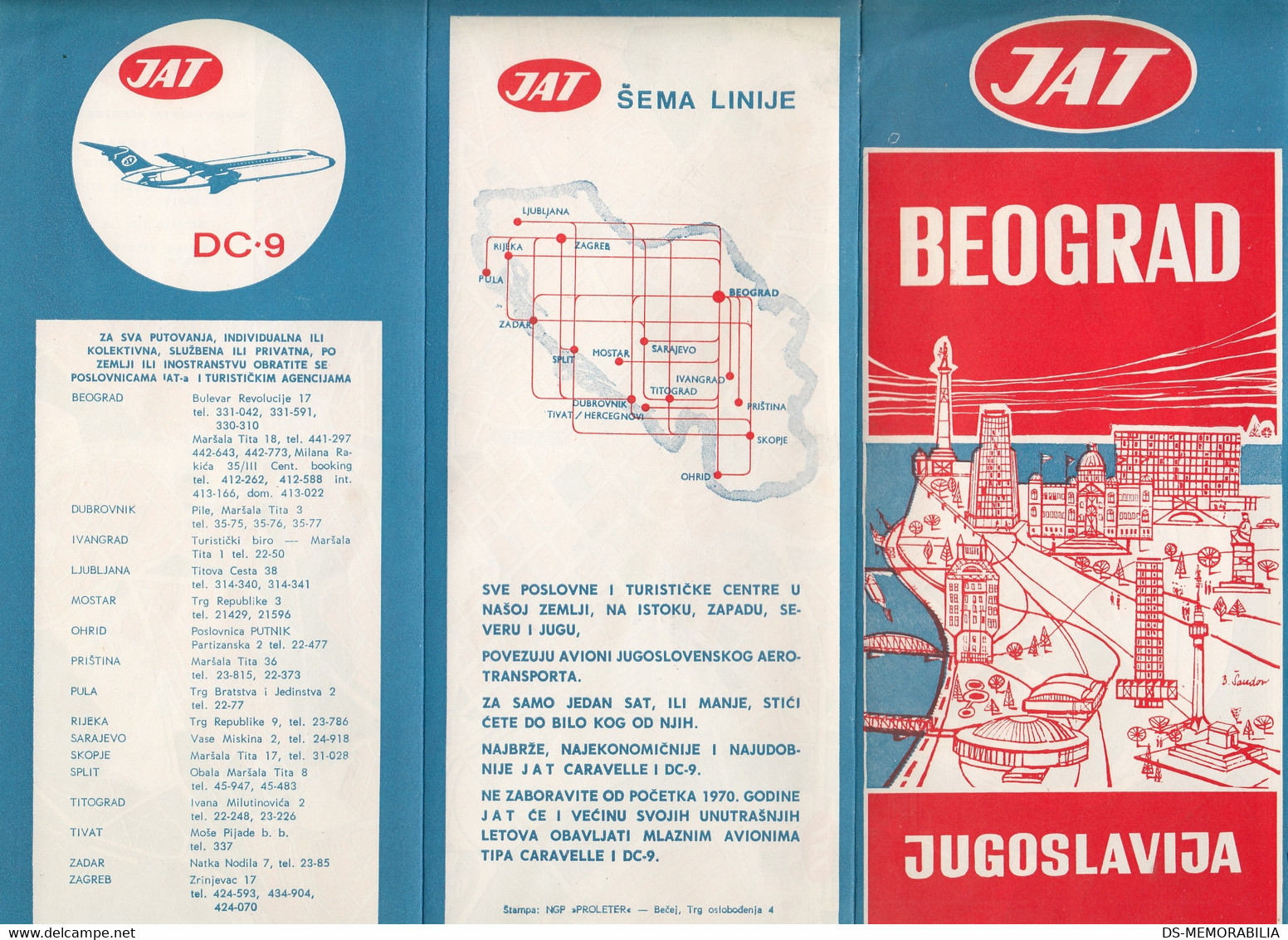 JAT Yugoslav Airlines Advertising Prospect Brochure Beograd City Plan Map - Magazines Inflight
