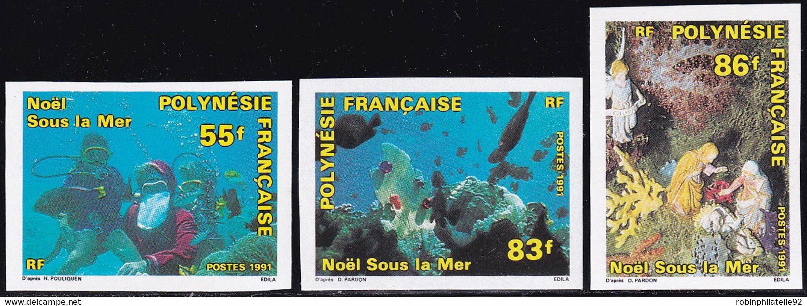 Polynésie Non Dentelés N°396 /398 Noël Sous La Mer 91 (3 Valeurs) Qualité:** - Non Dentelés, épreuves & Variétés