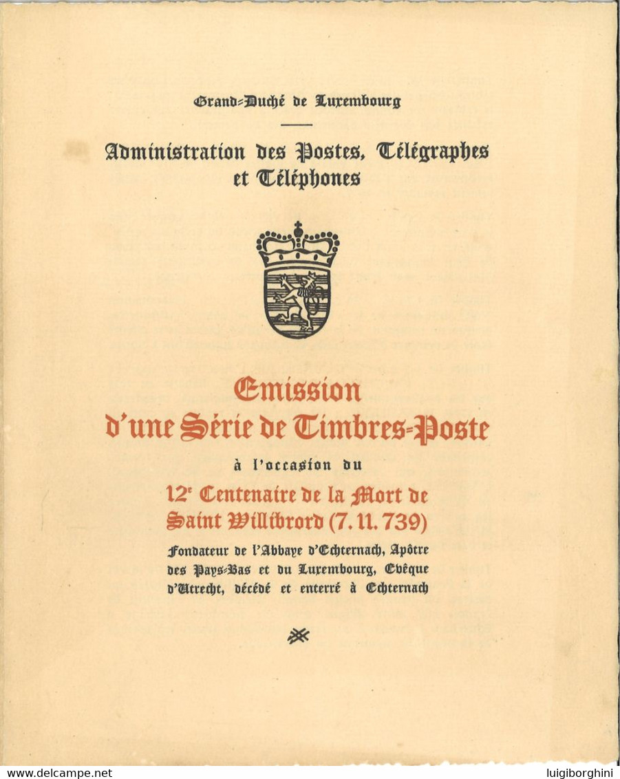 LUSSEMBURGO 1938 - 12° Centenario De La Mort De Saint Willibrord - Sonstige & Ohne Zuordnung