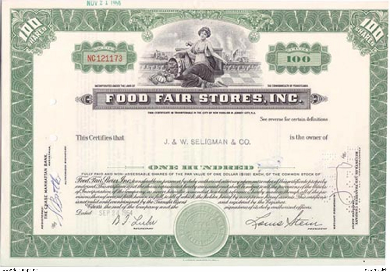 USD22101 USA Document Of 100 Shares / Food Fair Stores, Inc. - D - F