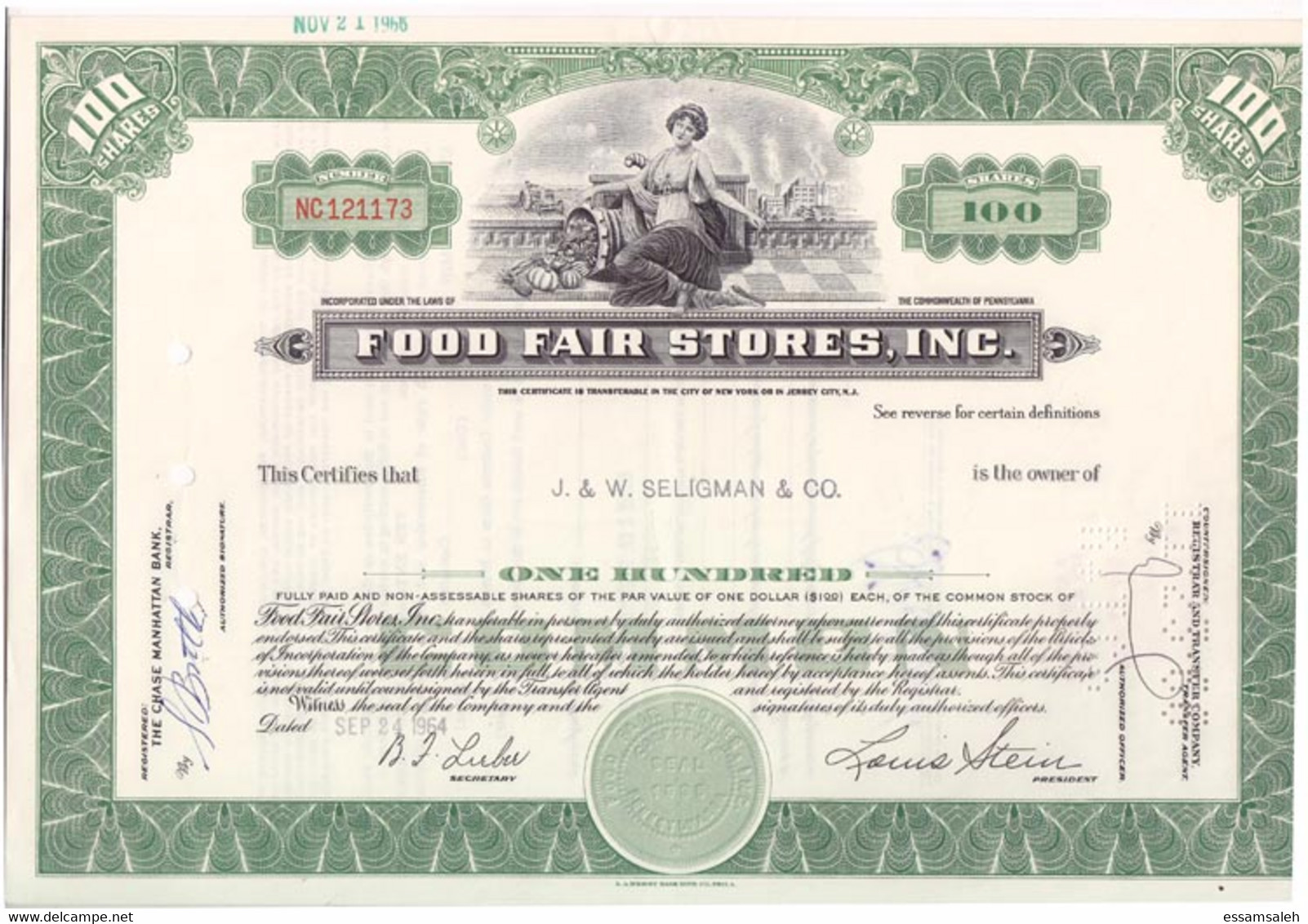 USD22101 USA Document Of 100 Shares / Food Fair Stores, Inc. - D - F