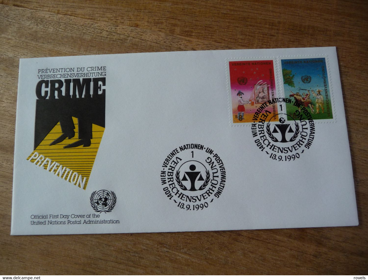 (7) UNITED NATIONS -ONU - NAZIONI UNITE - NATIONS UNIES * FDC 1990 * Crime Prevention - Briefe U. Dokumente