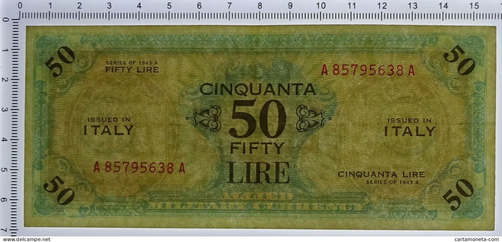 50 LIRE OCCUPAZIONE AMERICANA IN ITALIA BILINGUE FLC A-A 1943 A BB/SPL - Occupation Alliés Seconde Guerre Mondiale