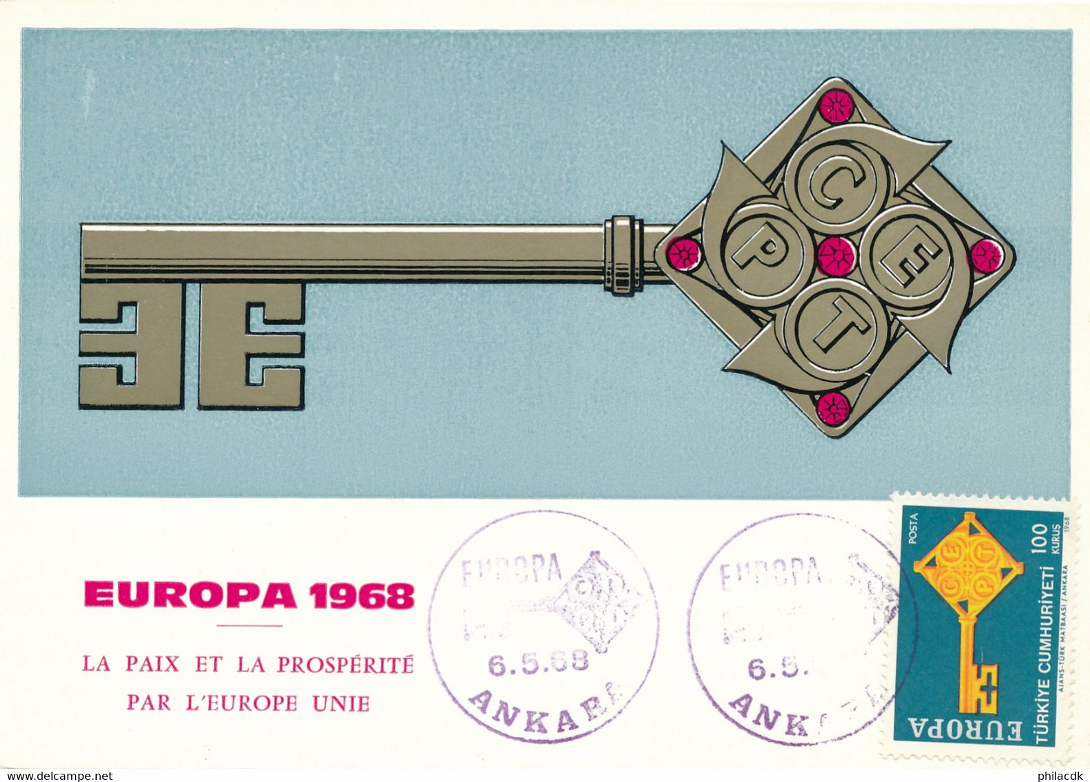 TURQUIE - CARTE EUROPA AVEC CAD ANKARA DU 6 MAI 1968 - Briefe U. Dokumente