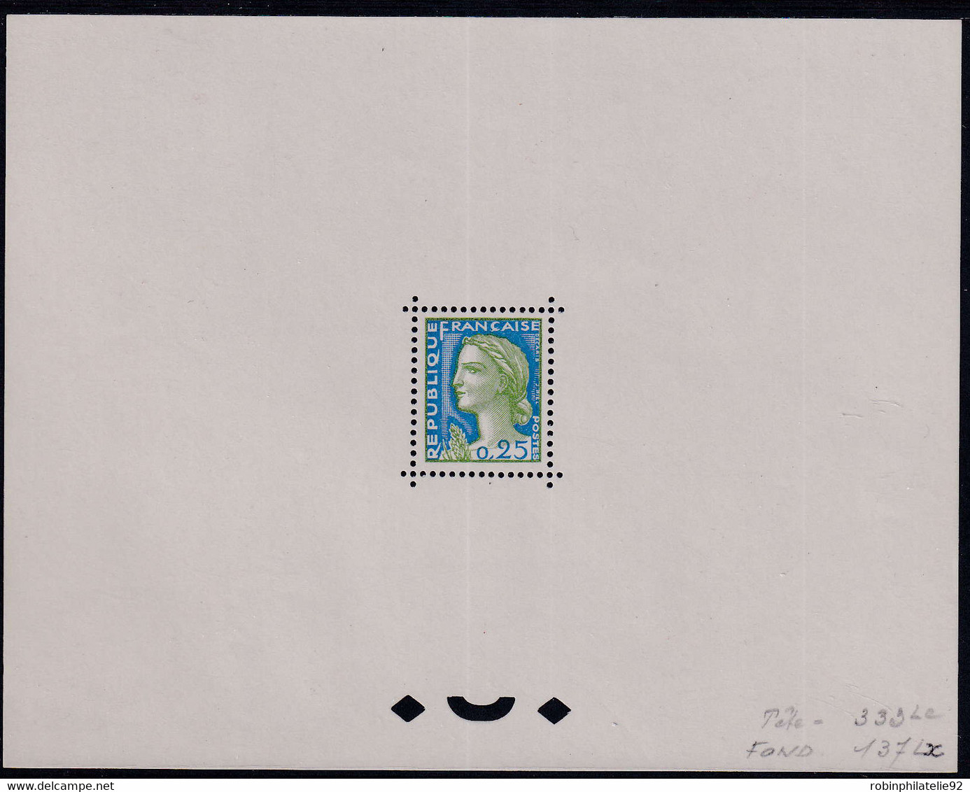 FRANCE  EPREUVES N°1263 025 Marianne De Decaris épreuve Dentelée En Vert Et Bleu - 1960 Marianna Di Decaris