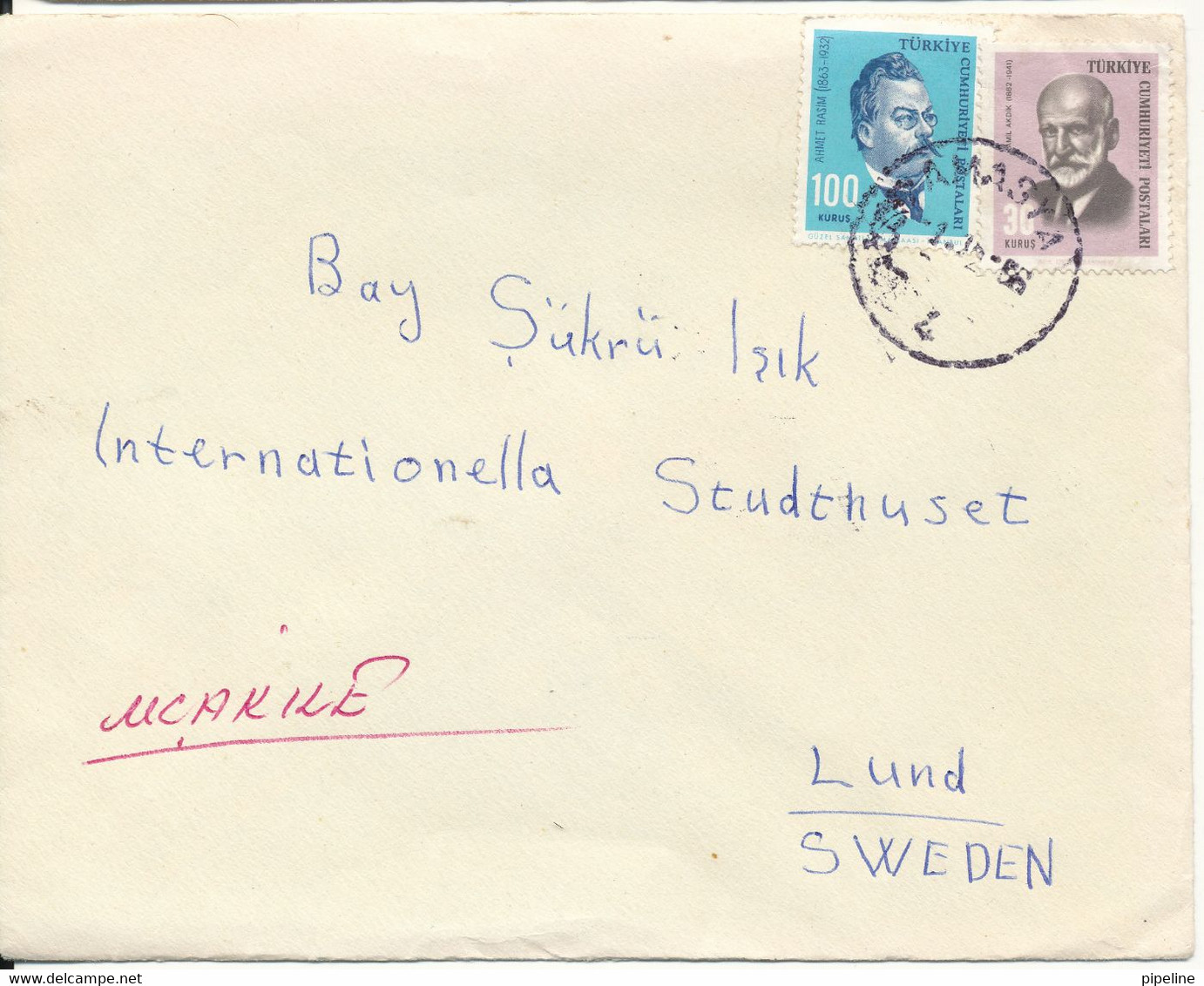 Turkey Cover Sent Air Mail To Sweden Amasya 1966 - Briefe U. Dokumente