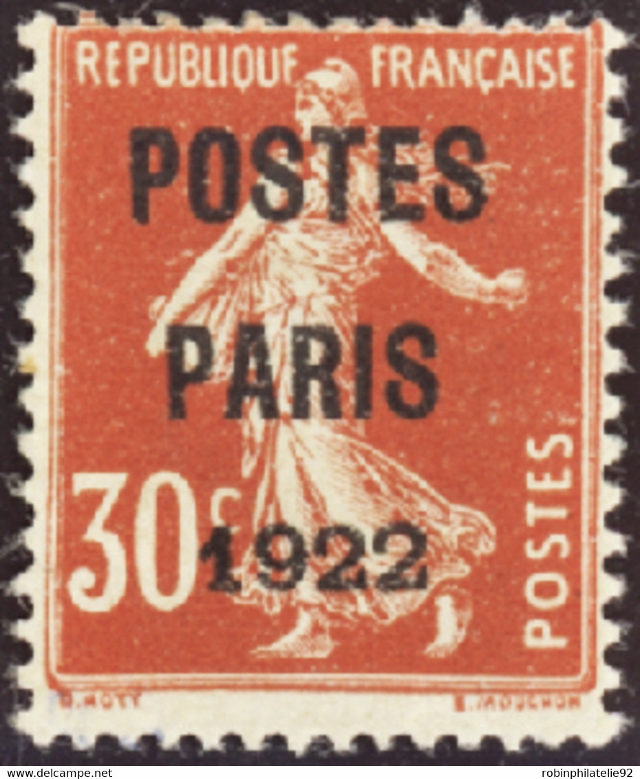 FRANCE  PREOBLITERES N°32 30c Semeuse Rouge "Postes Paris 1922" Qualité:* Cote:750 - Autres & Non Classés