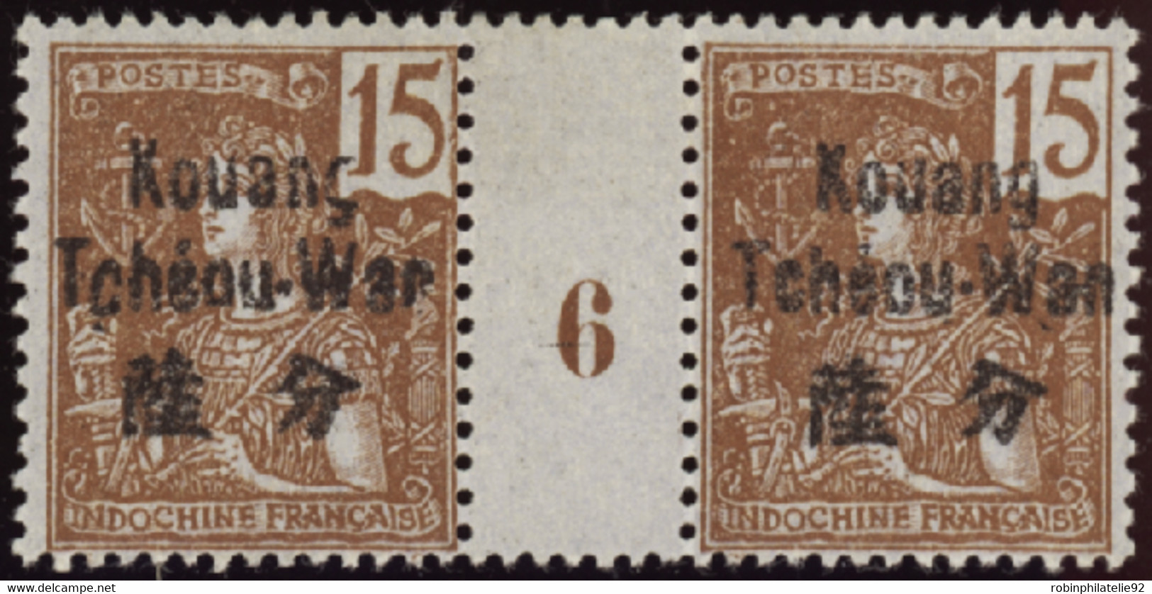 KOUANG-TCHEOU  MILLESIMES N°6 15c Brun Sur Azuré Millésime 6  Qualité:* Cote:610 - Unused Stamps
