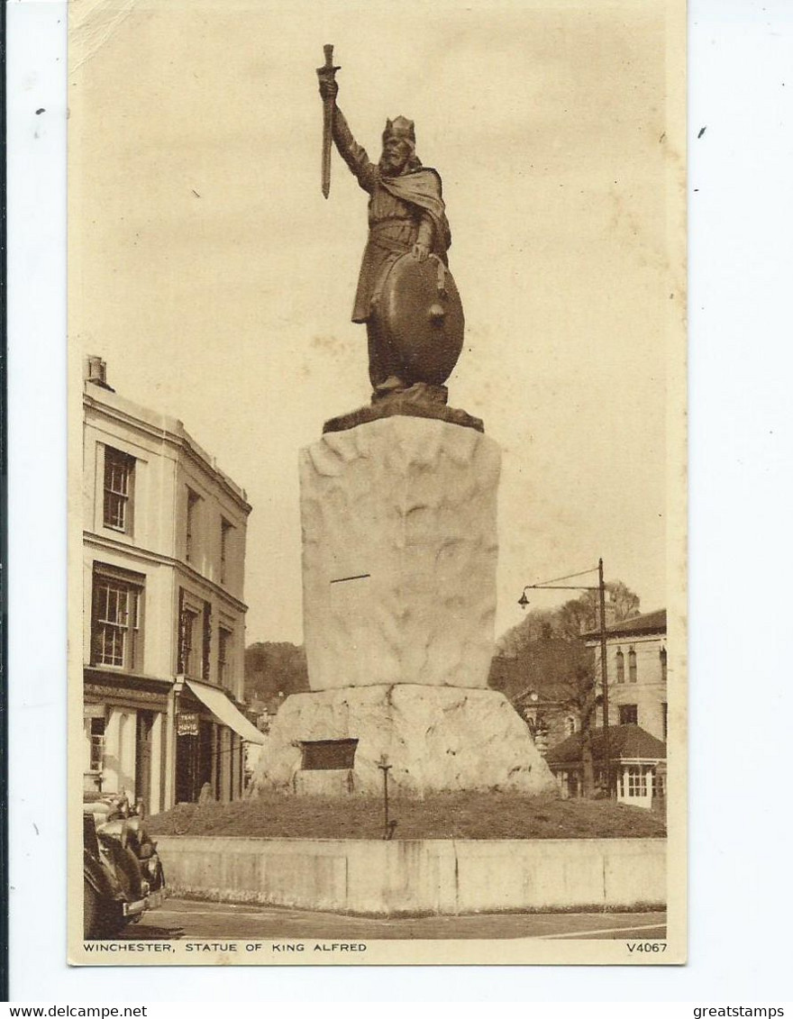 Postcard Photochrom Hampshire Statue Of King Alfred Unused - Winchester