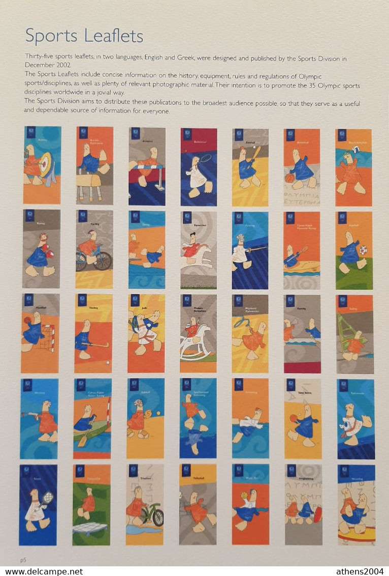 Athens 2004 Olympic Games, Full Set Of 35 Sports Leaflets With Mascots. ENGLISH Version - Bekleidung, Souvenirs Und Sonstige