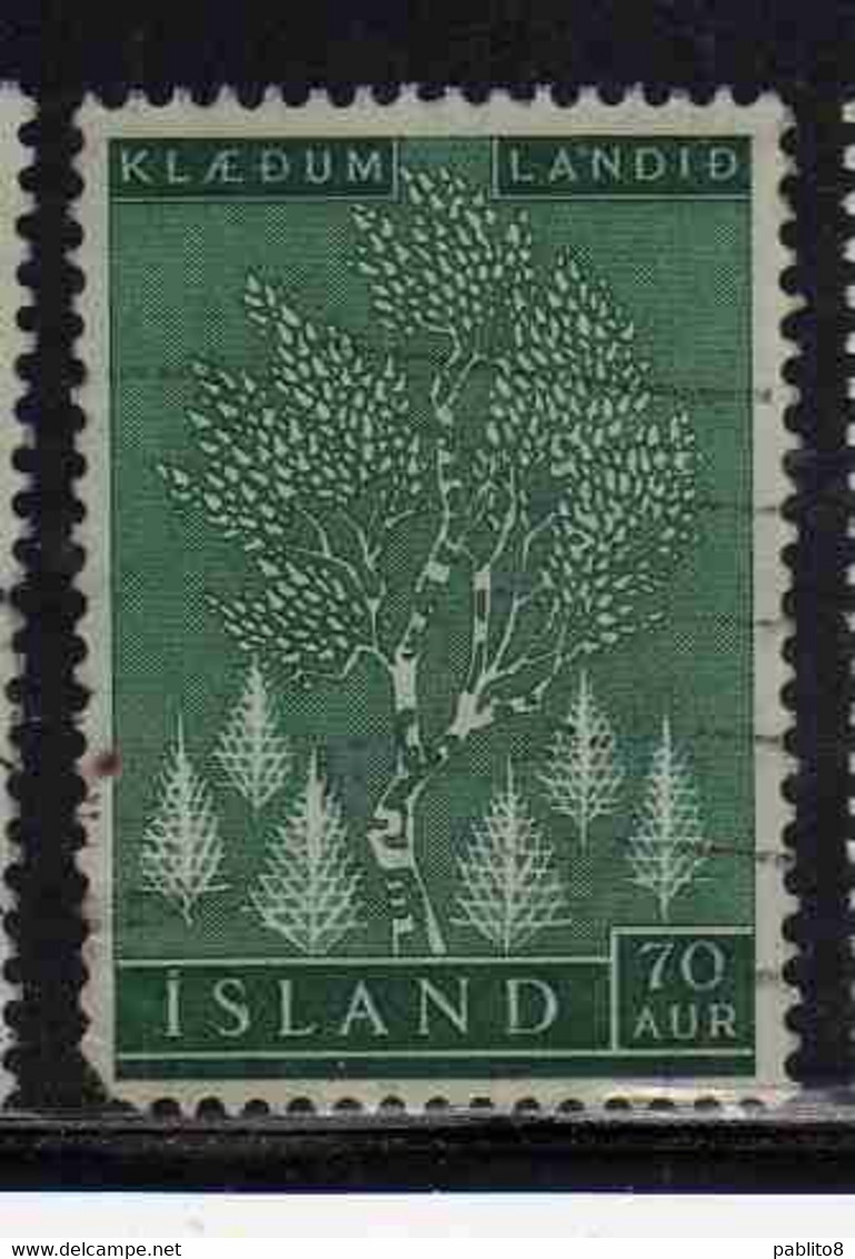 ISLANDA ICELAND ISLANDE 1957 EVERGREEN AND VOLCANOES BIRCH 70a USED USATO OBLITERE' - Airmail