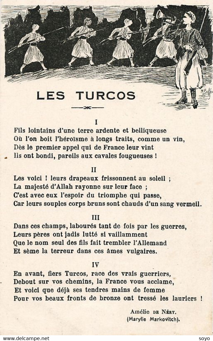 Les Turcos Guerre 1914 Majesté D' Allah Islam Warriors Poeme Honneur  Signé Marylie Markovitch Amelie De Nery - Islam